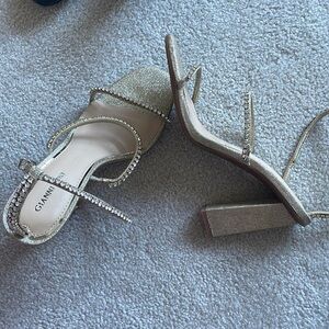 Gold and rhinestone strappy dress heel